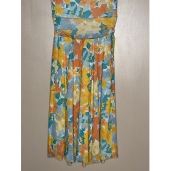 Nicole by Nicole Miller Floral Midi Dress Yellow Blue Orange Size Medium - Picture 7 of 7